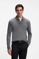 Long-sleeved polo shirt in interlock cotton with logo, Grey