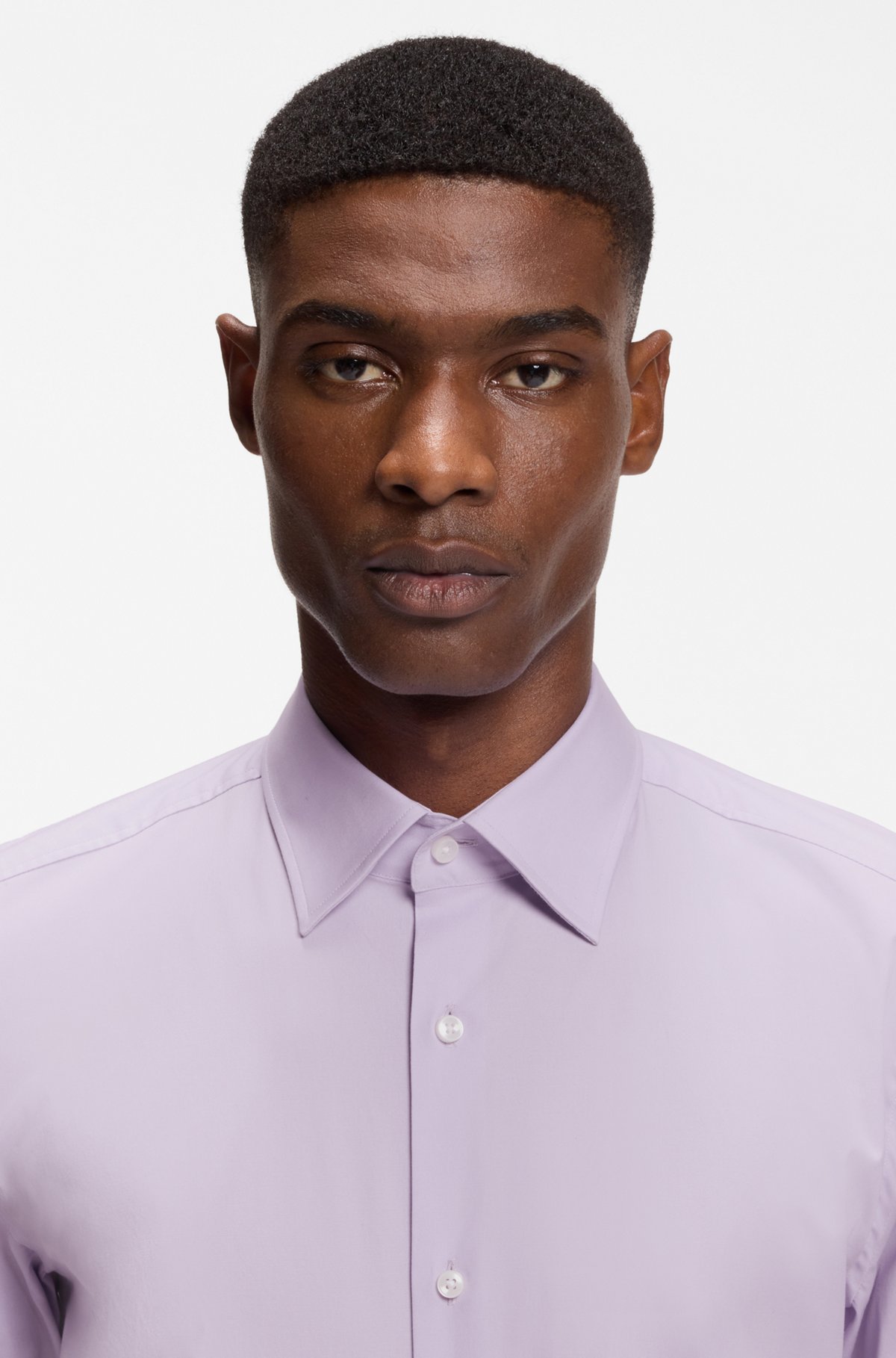 Slim-fit stretch-cotton shirt, Light Purple