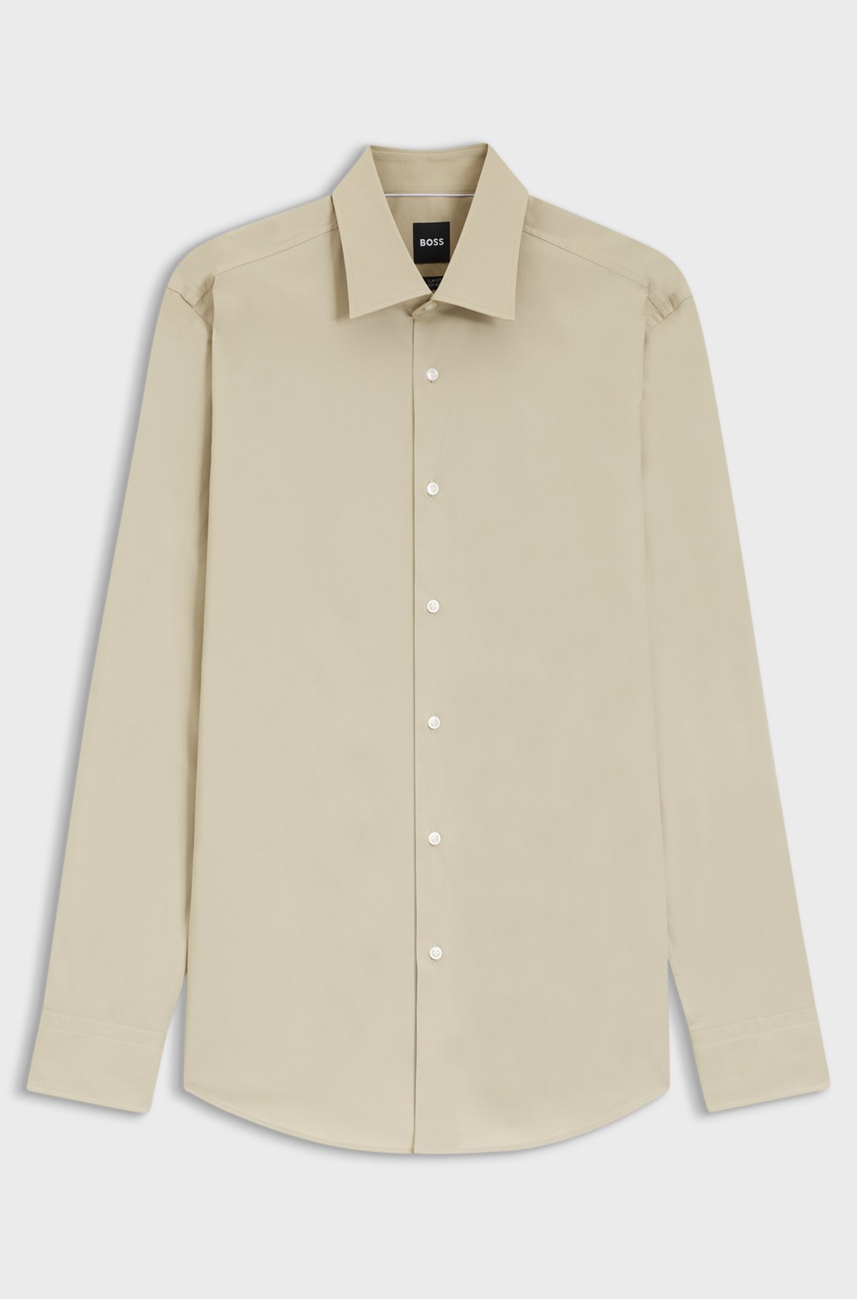 Slim-fit stretch-cotton shirt, Light Beige