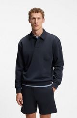 Relaxed-fit polo sweatshirt in French Terry, Dark Blue