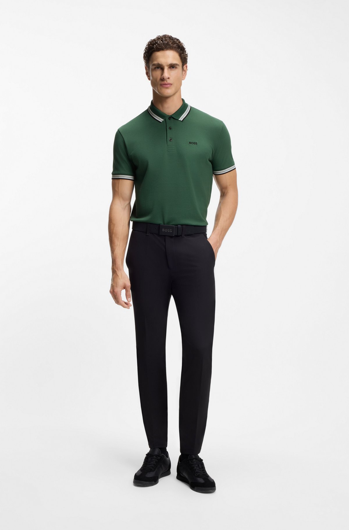 Cotton piqué polo shirt with logo details, Dark Green