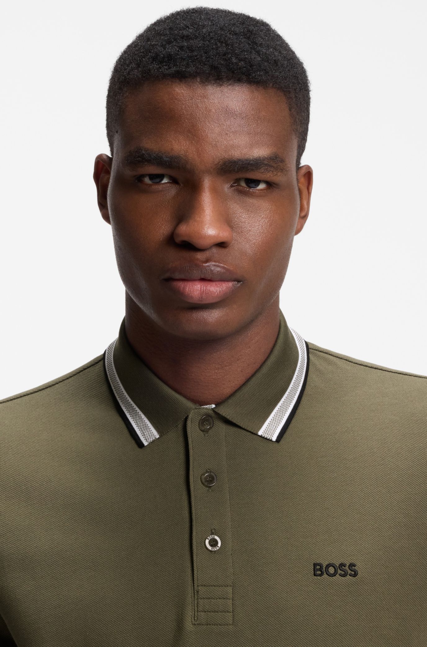 Cotton piqué polo shirt with logo details, Olive