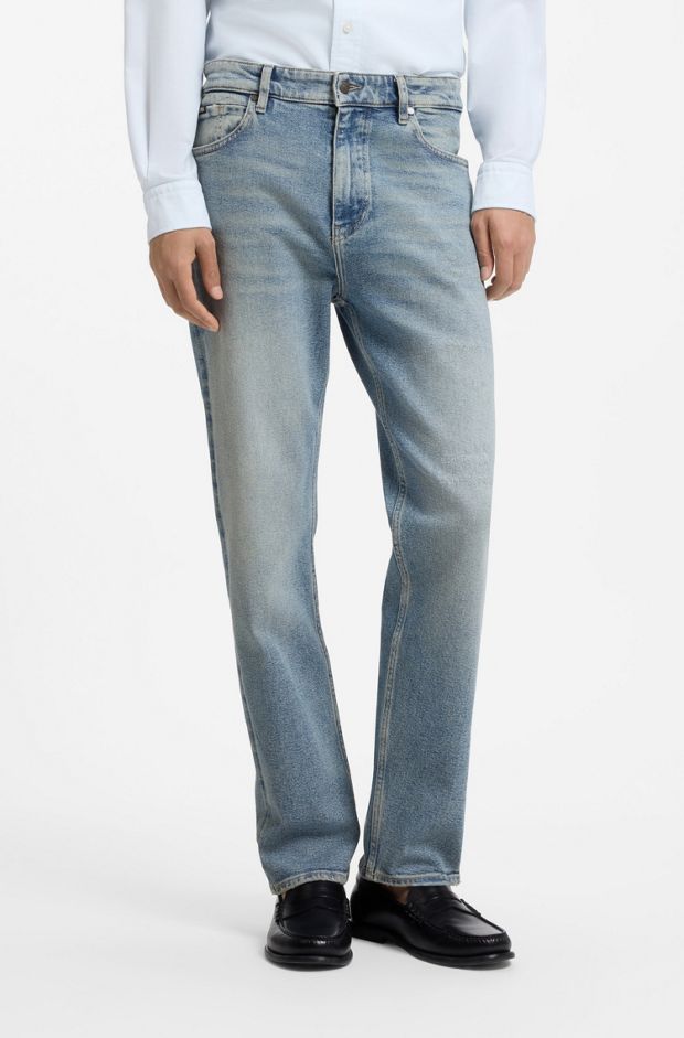 Straight-fit jeans in bright-blue stretch denim, Blue