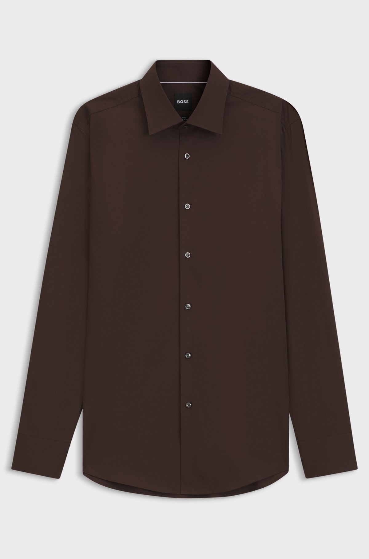 Slim-fit stretch-cotton shirt, Dark Brown