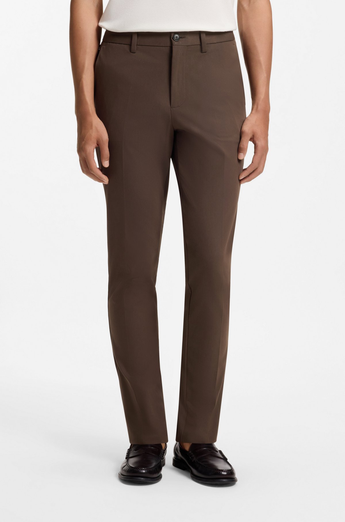 Slim-fit trousers in four-way stretch fabric, Dark Brown