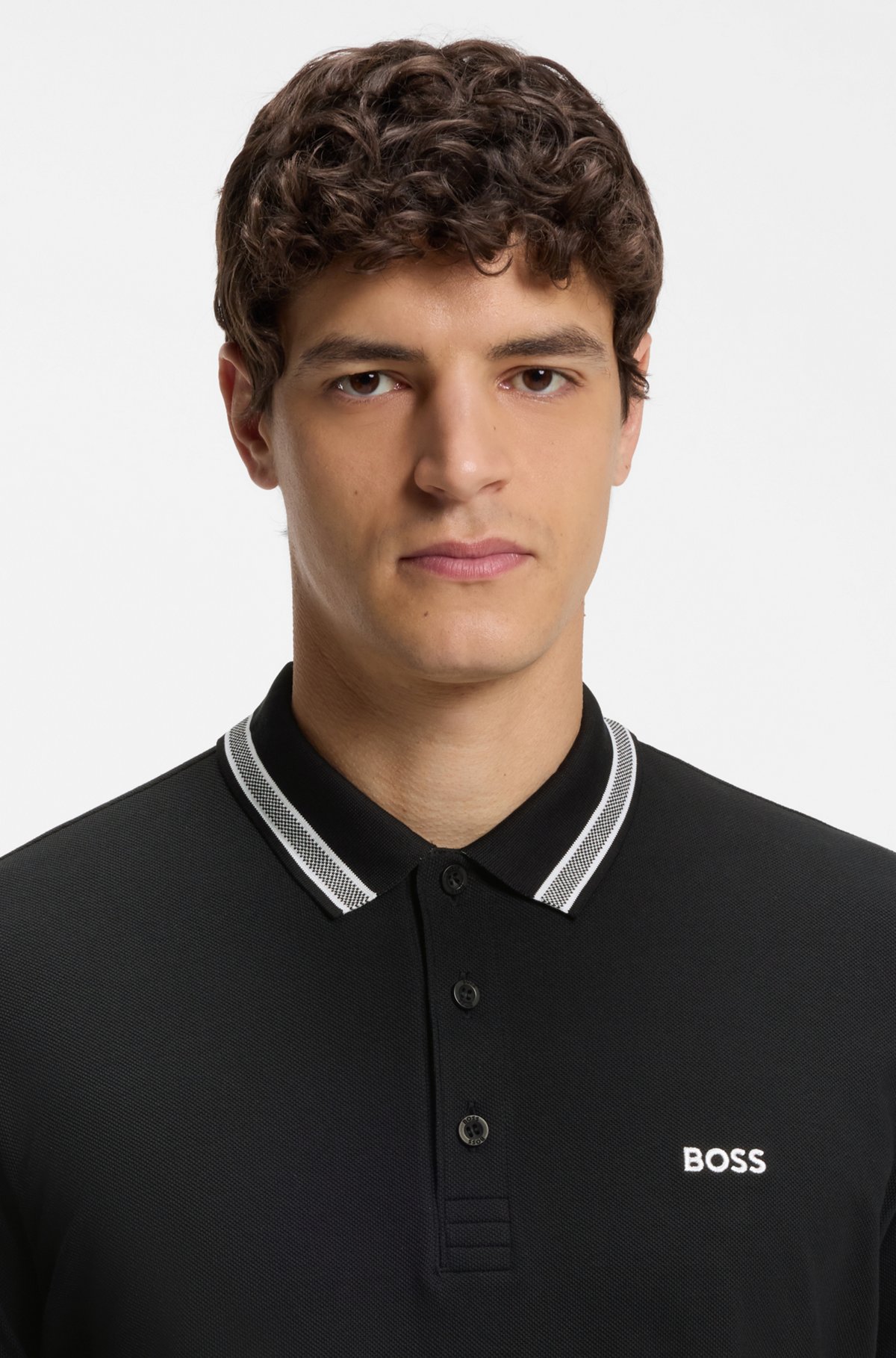 Cotton piqué polo shirt with logo details, Dark Blue