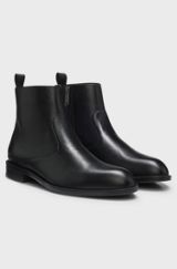 Grained-leather boots with side zip, Black