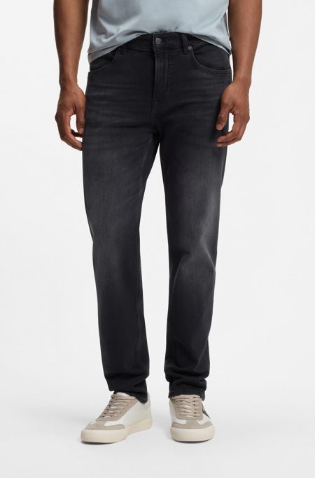 Tapered-fit jeans in black comfort-stretch denim, Black