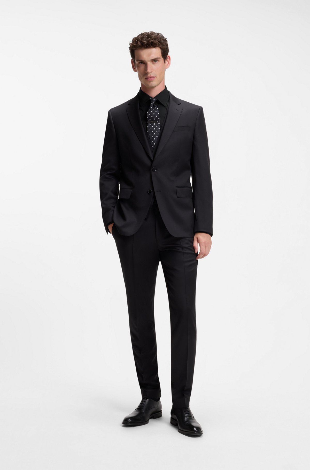 Slim-fit stretch-cotton shirt, Black
