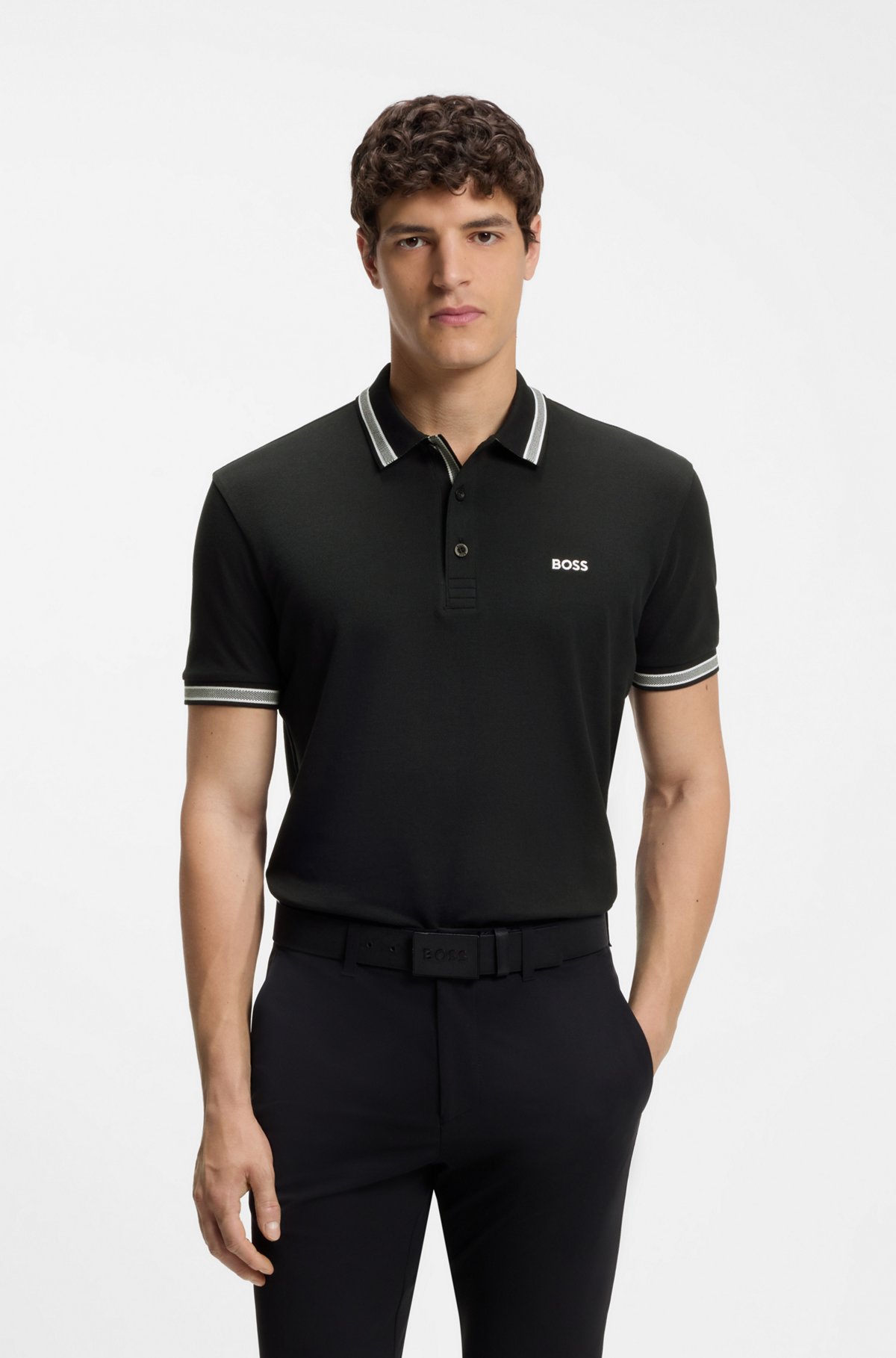 Cotton piqué polo shirt with logo details, Dark Blue