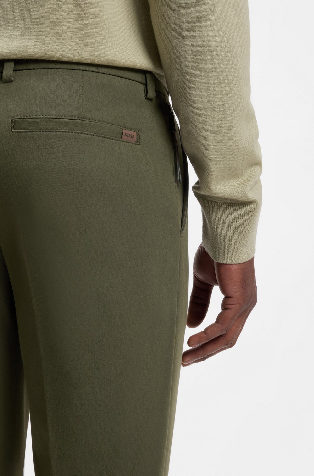Slim-fit trousers in four-way stretch fabric, Dark Green