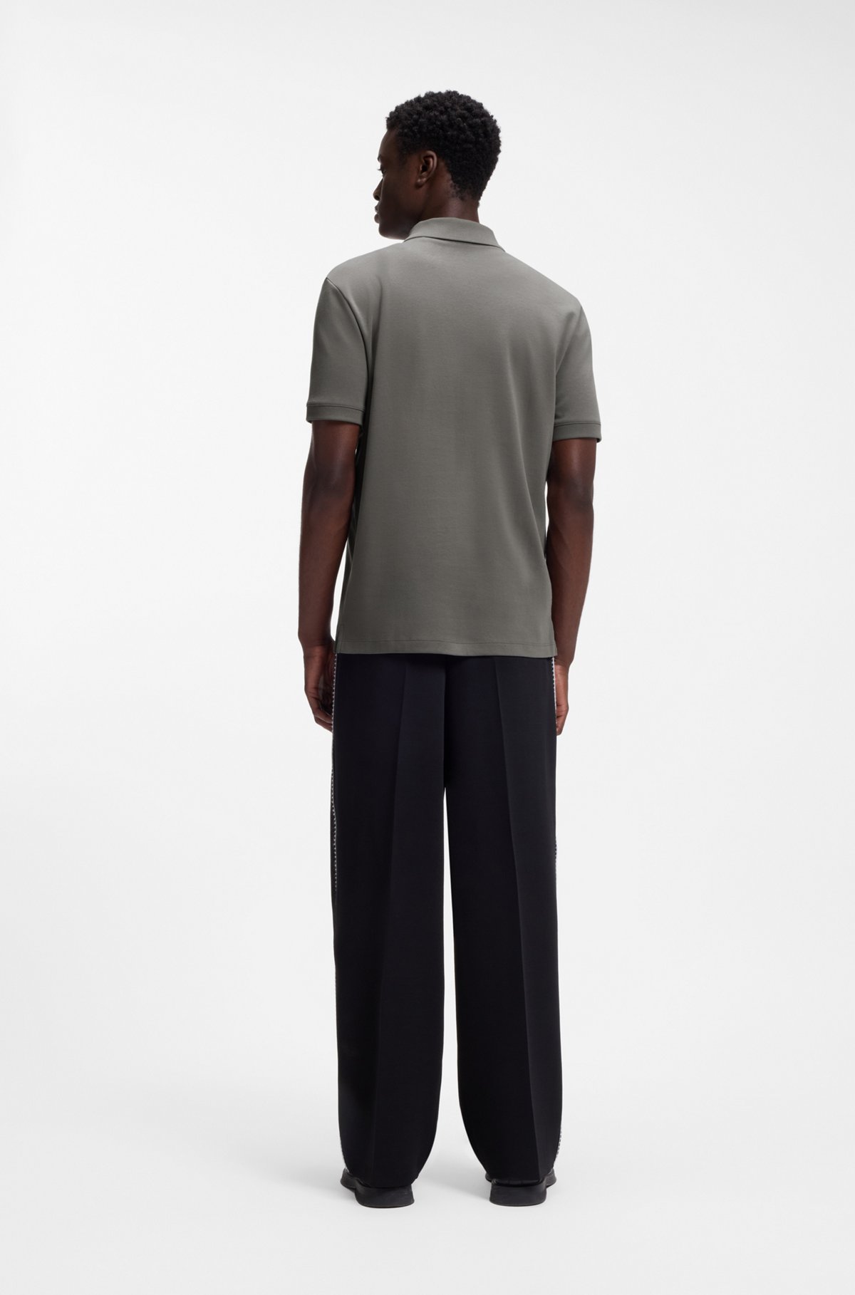 Cotton piqué polo shirt with zip neckline, Dark Grey