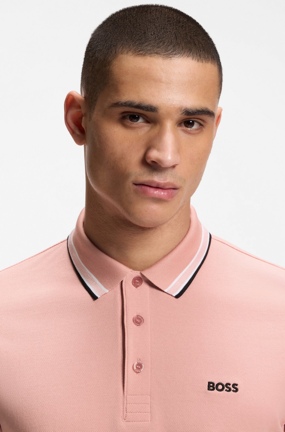 Cotton piqué polo shirt with logo details, Light Pink