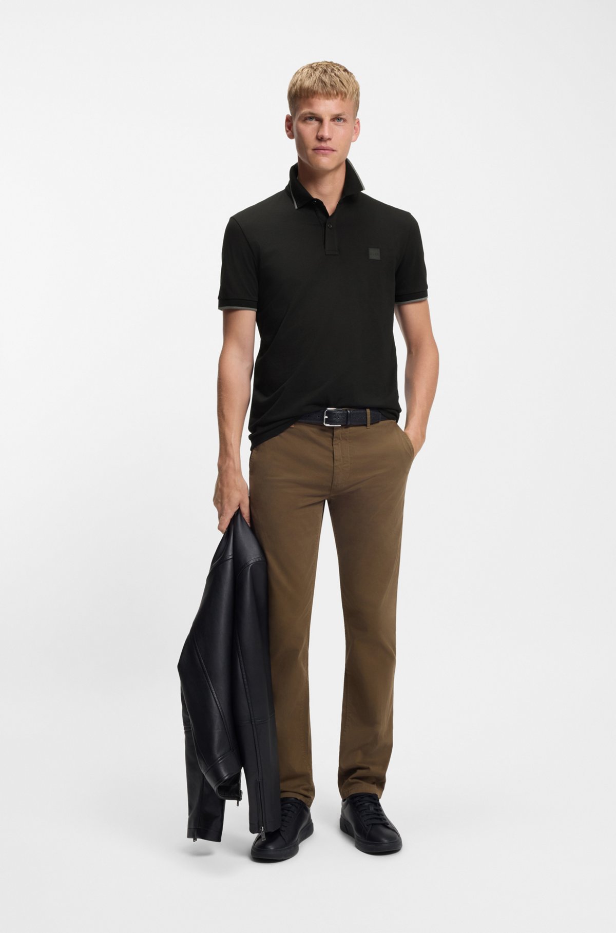 Slim-fit polo shirt in stretch-cotton piqué, Black