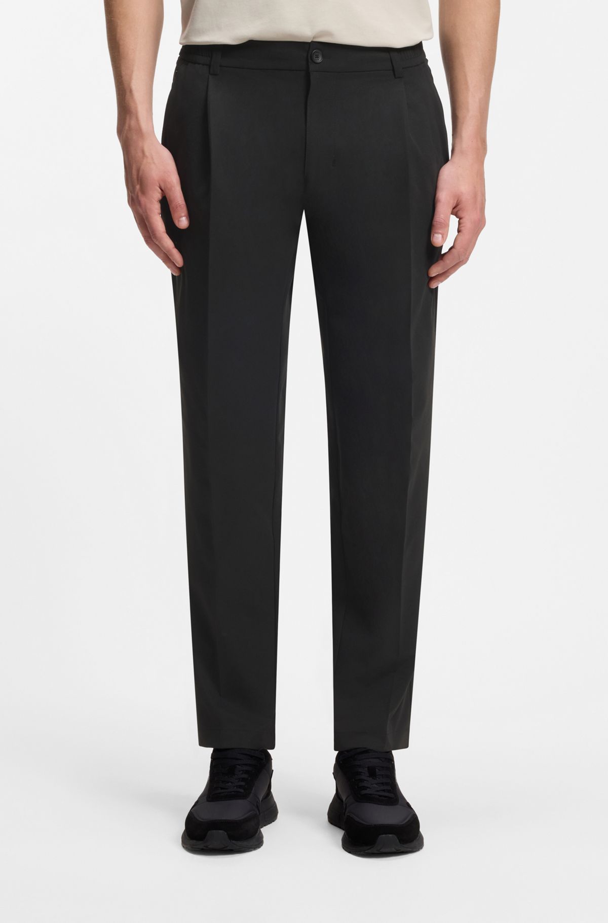 Relaxed-fit trousers with front pleats, Black