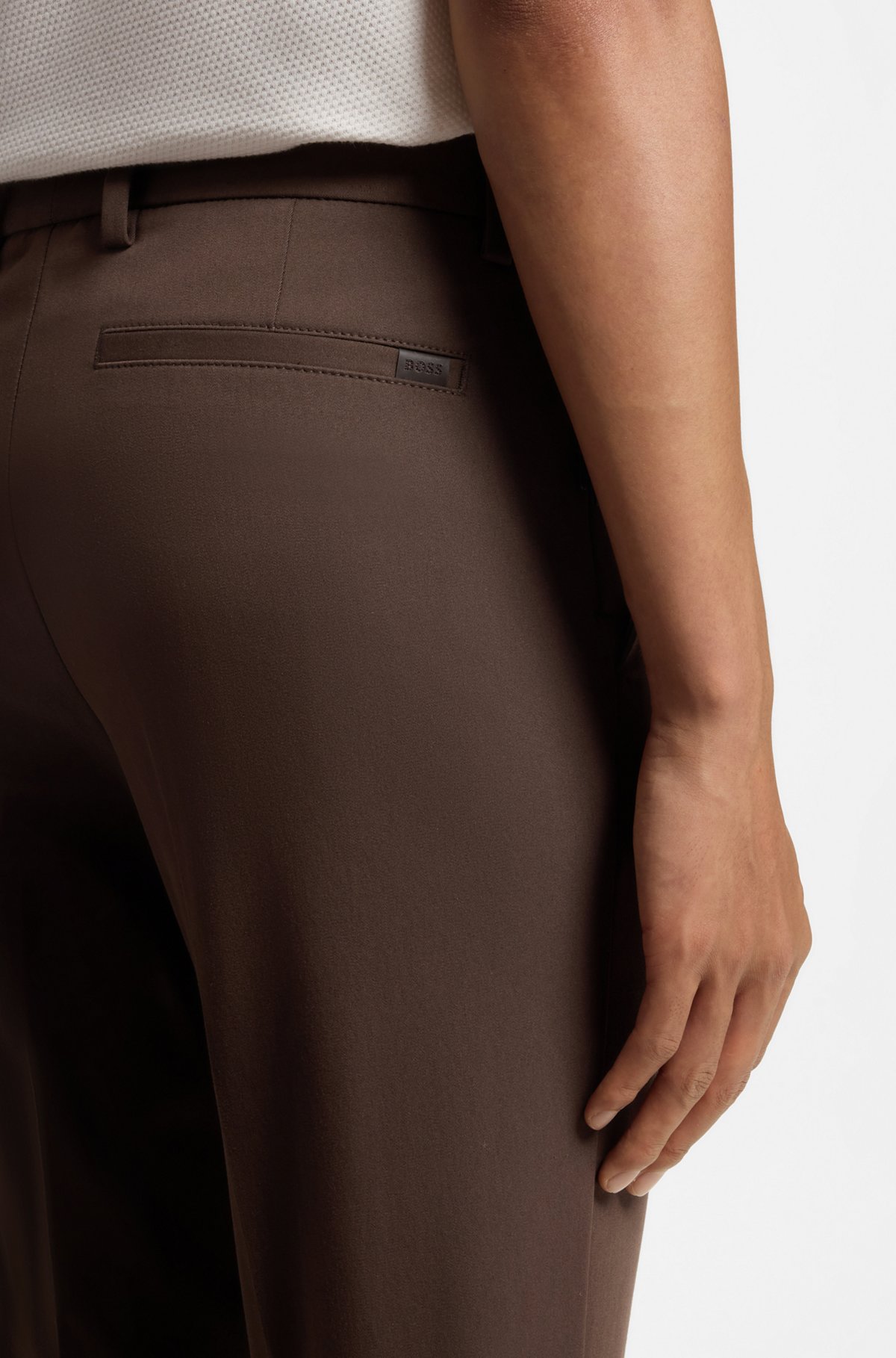 Slim-fit trousers in four-way stretch fabric, Dark Brown