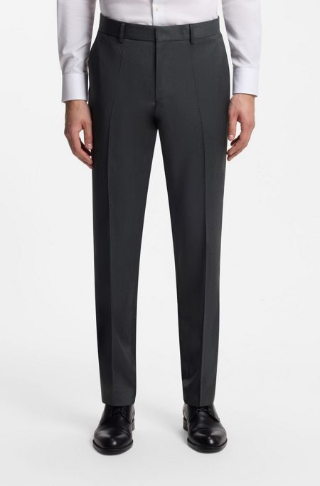 BOSS ONE Regular-fit trousers in virgin-wool serge, Dark Grey