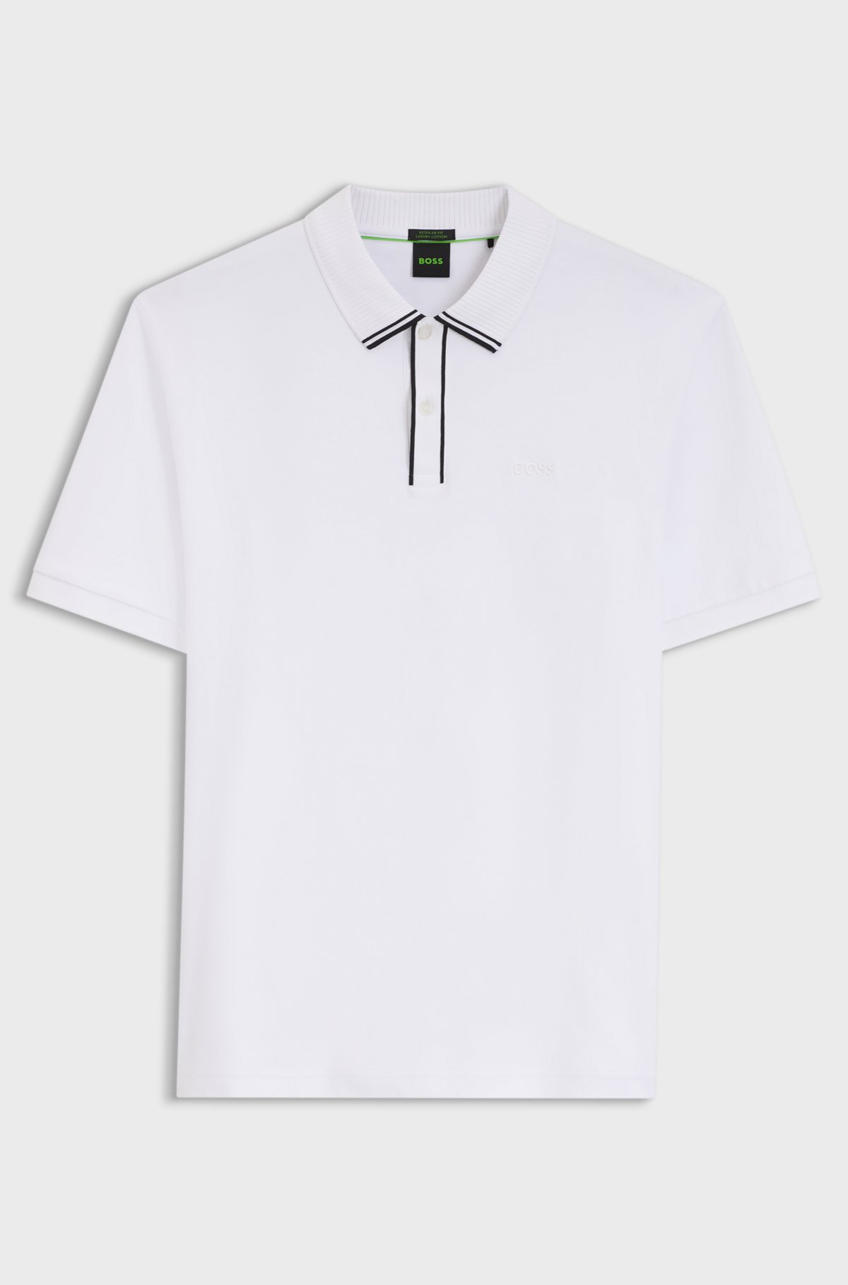 Striped-trim polo shirt in interlock cotton, White