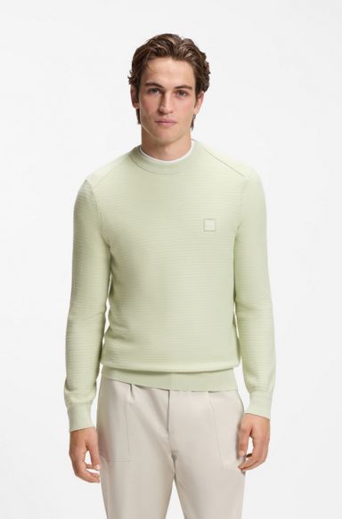 Cotton-piqué sweater with logo patch, Light Green