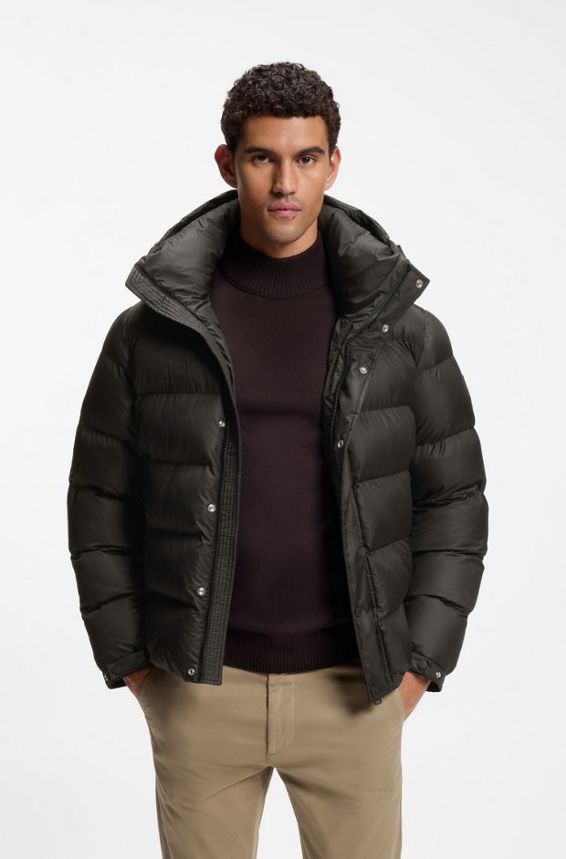 Water-repellent hooded puffer jacket , Black
