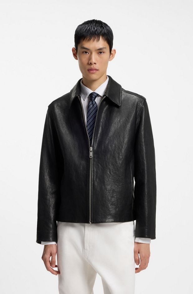 Regular-fit jacket in nappa leather, Black