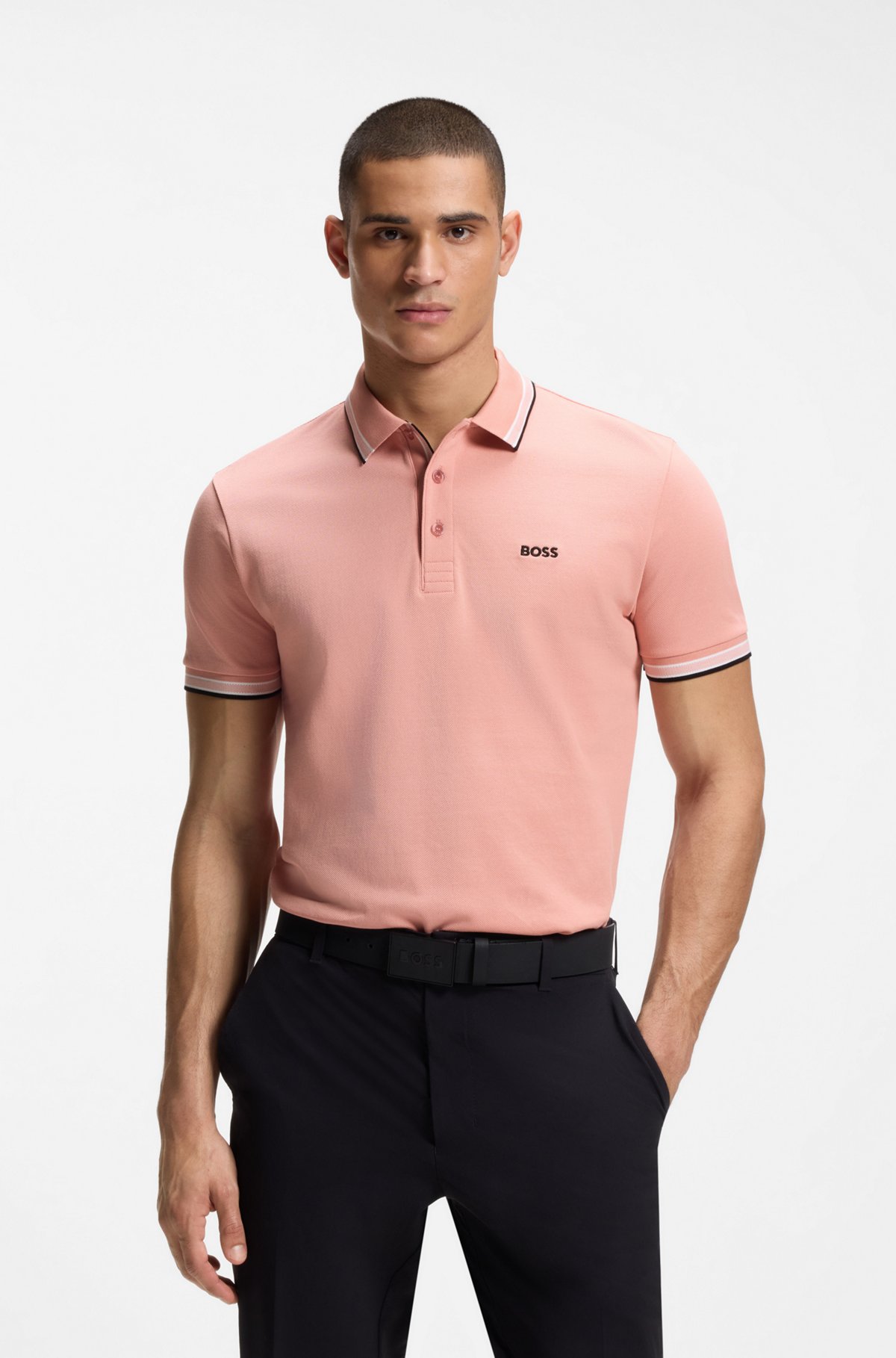 Cotton piqué polo shirt with logo details, Light Pink