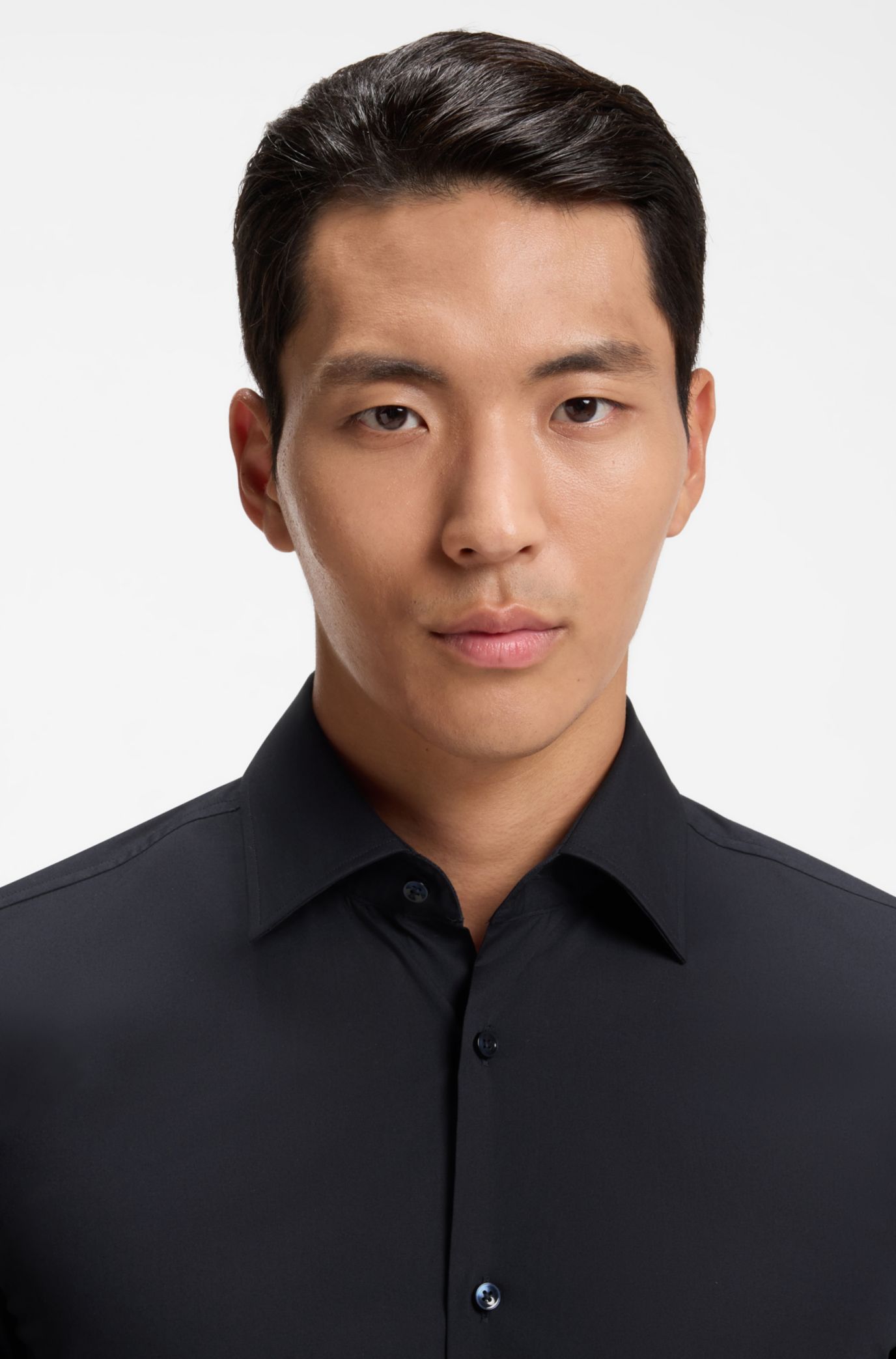 Slim-fit stretch-cotton shirt, Dark Blue