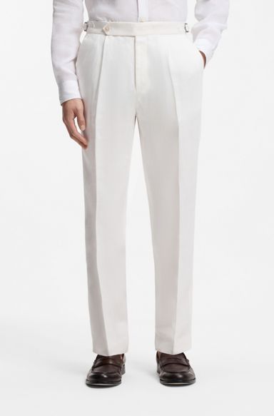 Relaxed-fit trousers in linen with front pleats, White