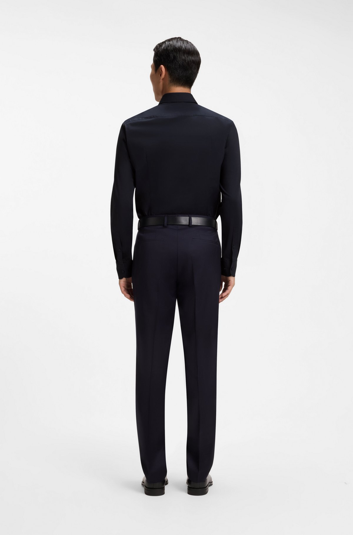 Slim-fit stretch-cotton shirt, Dark Blue