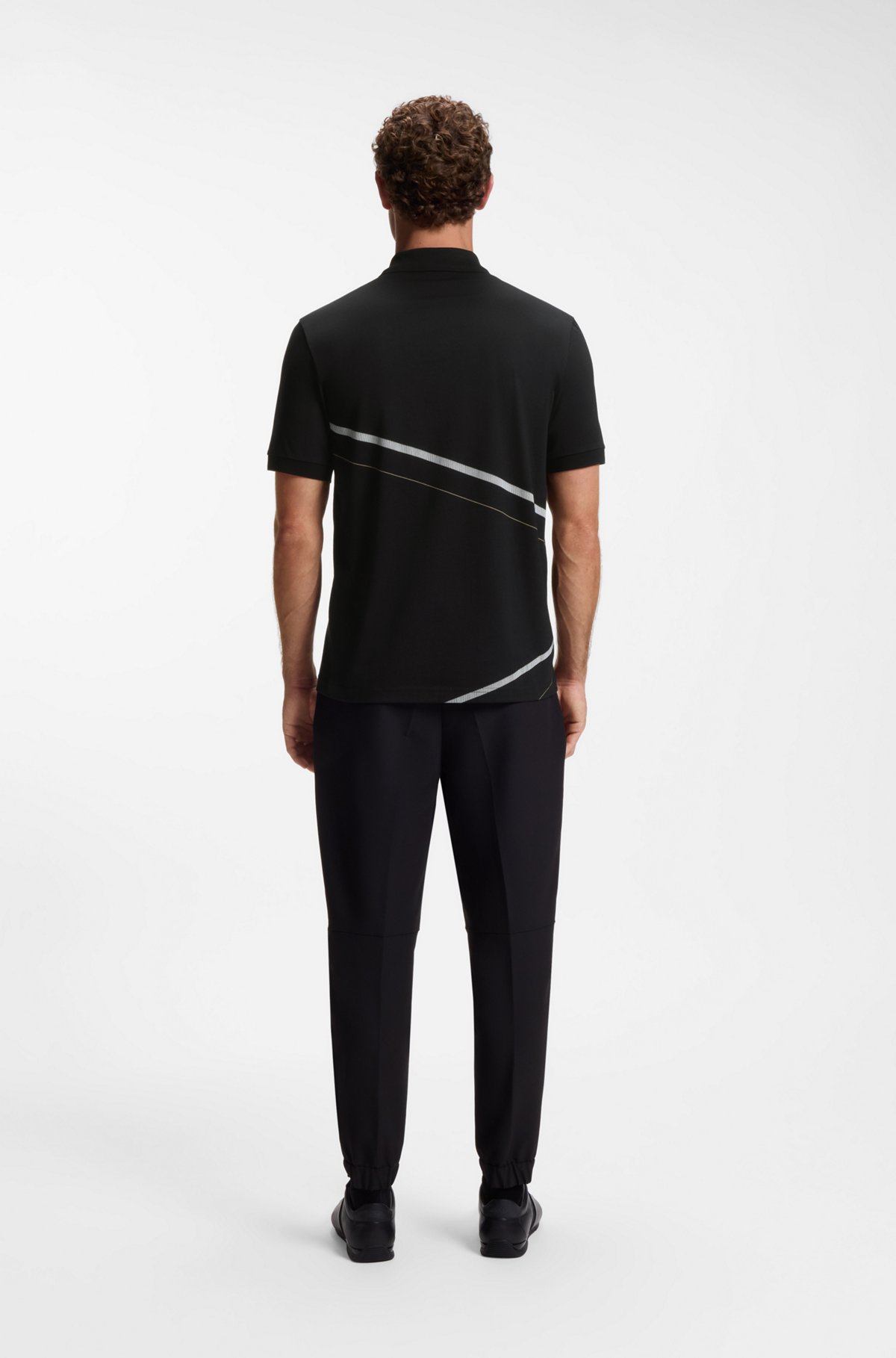 Pima-cotton polo shirt with placed print, Black