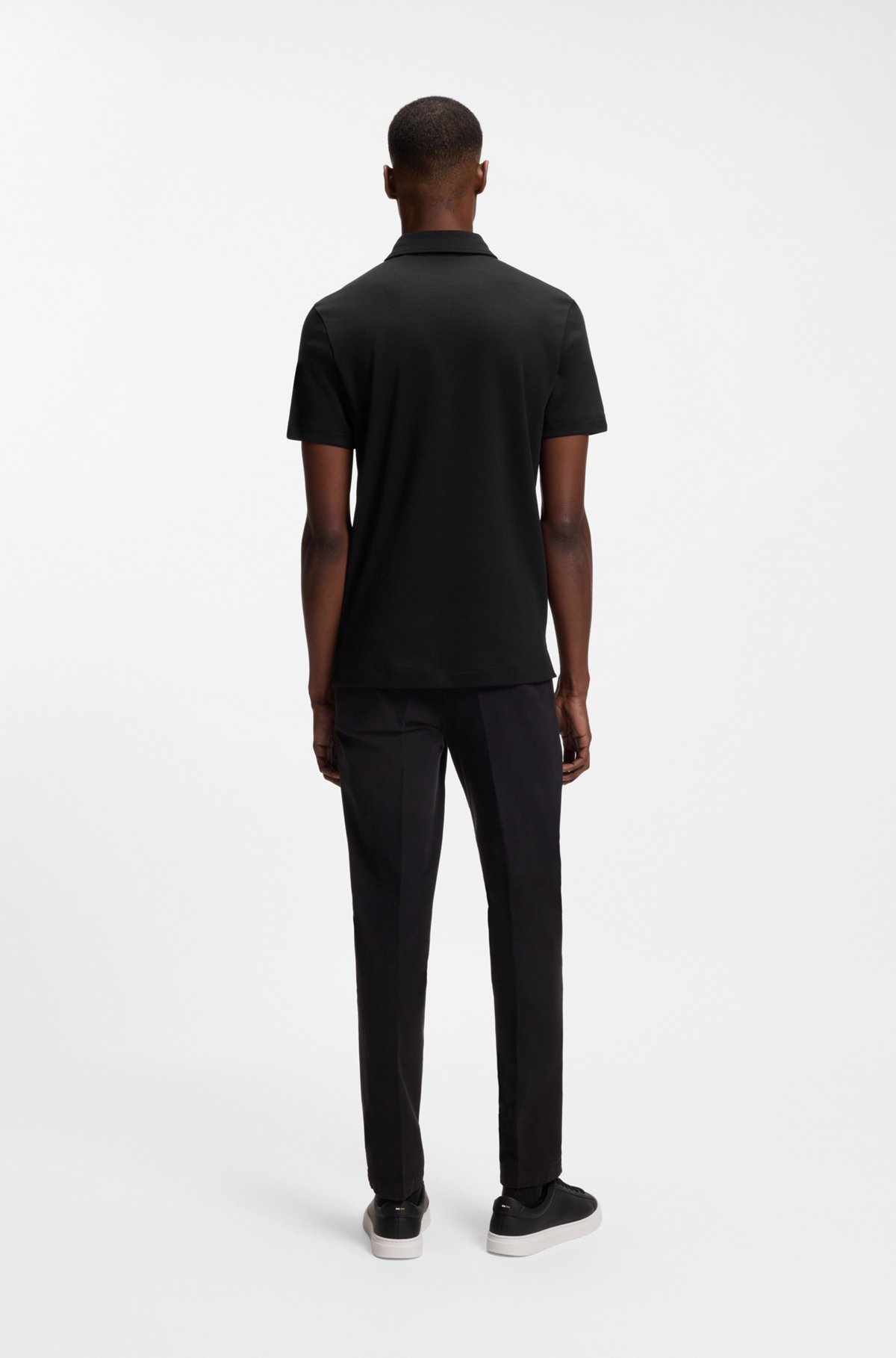 Slim-fit polo shirt in interlock cotton, Black