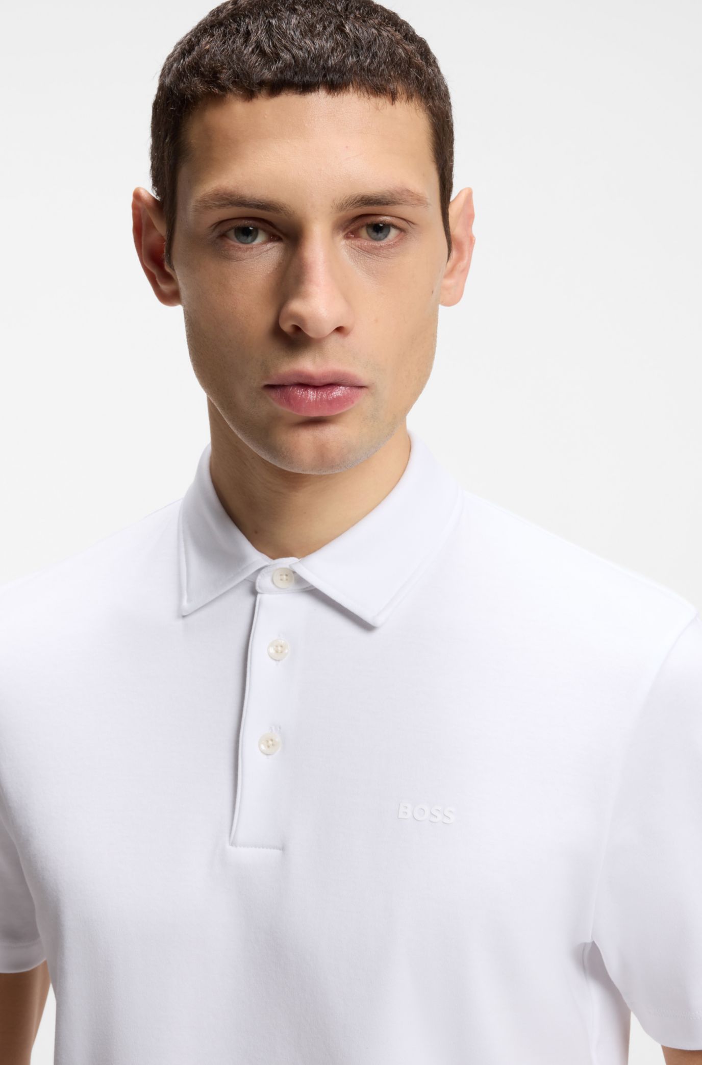 Slim-fit polo shirt in interlock cotton, White