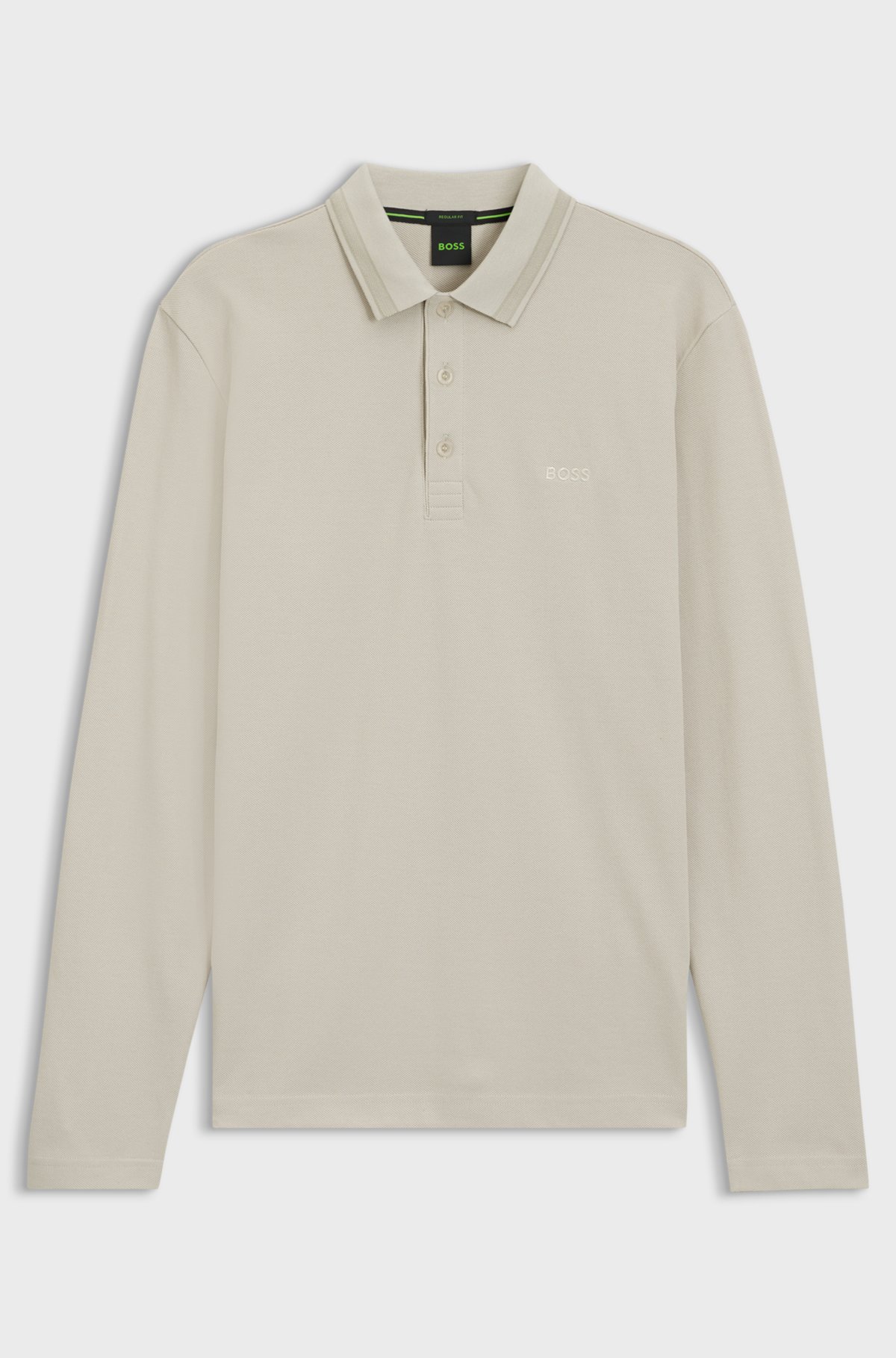 Long-sleeved cotton piqué polo shirt, Light Beige