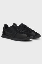 Low-top trainers with faux-leather trims, Black