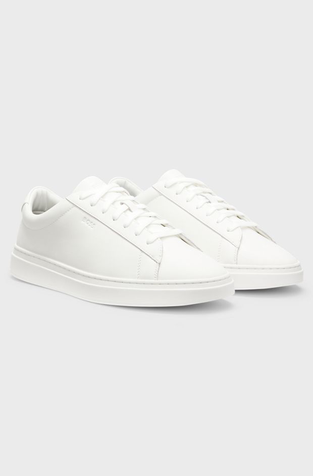 Cupsole trainers in leather with signature-stripe stitching, White