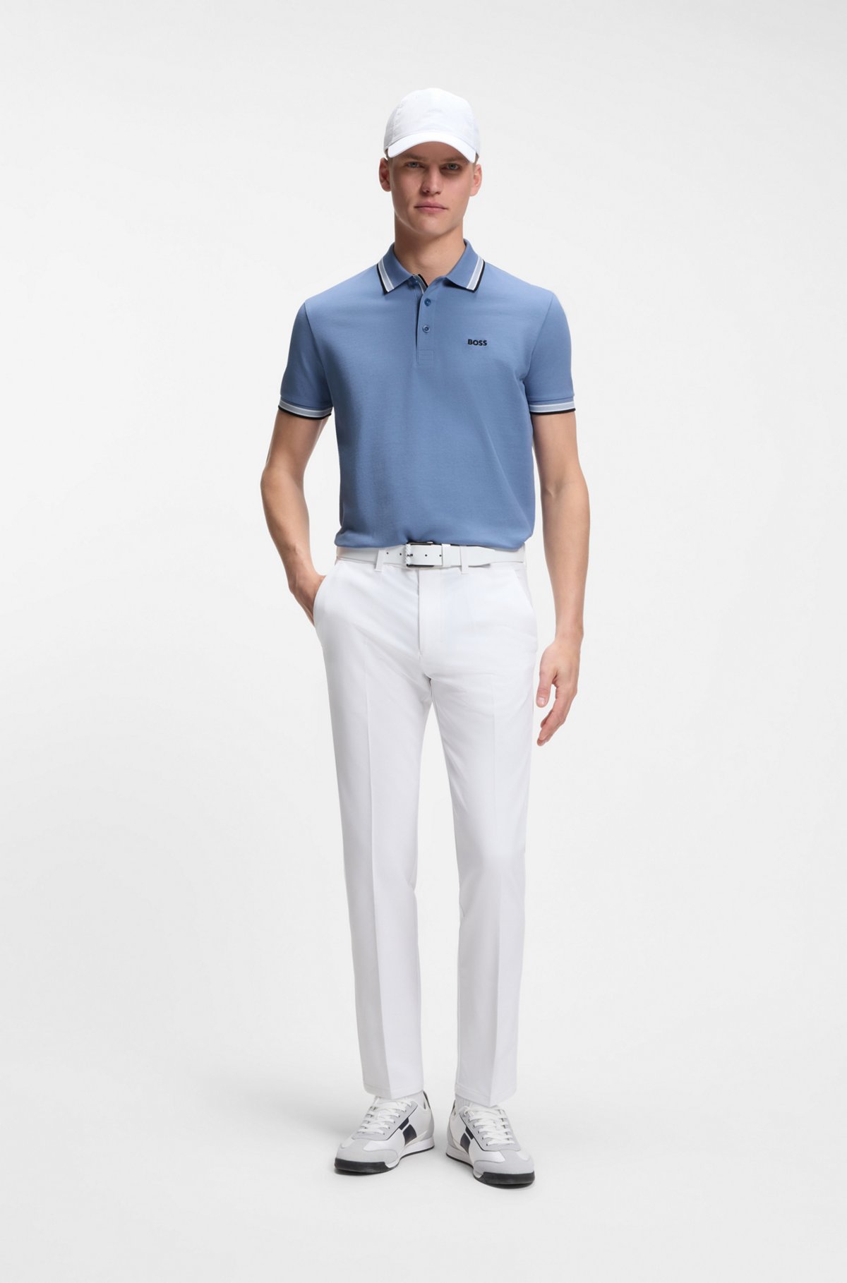 Cotton piqué polo shirt with logo details, Blue