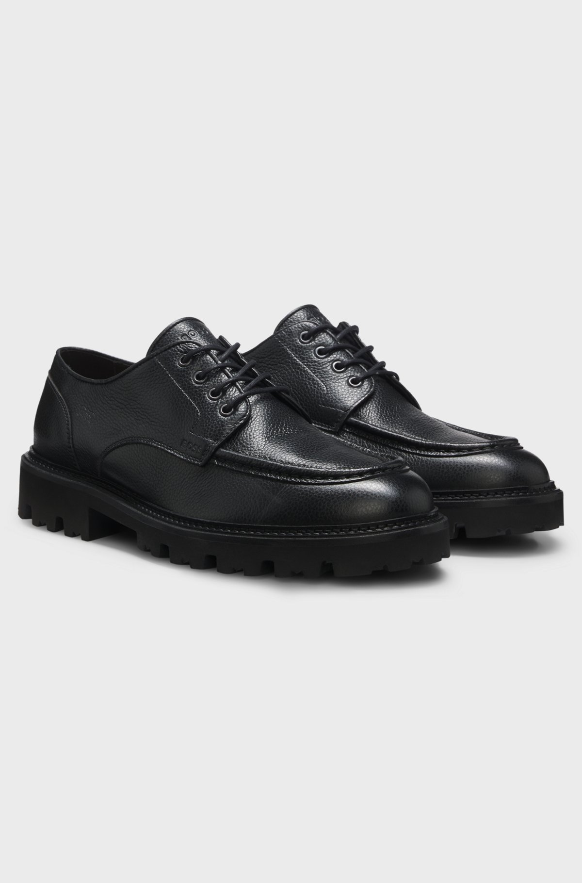 Leather Derby shoes with a constructed lug sole, Black