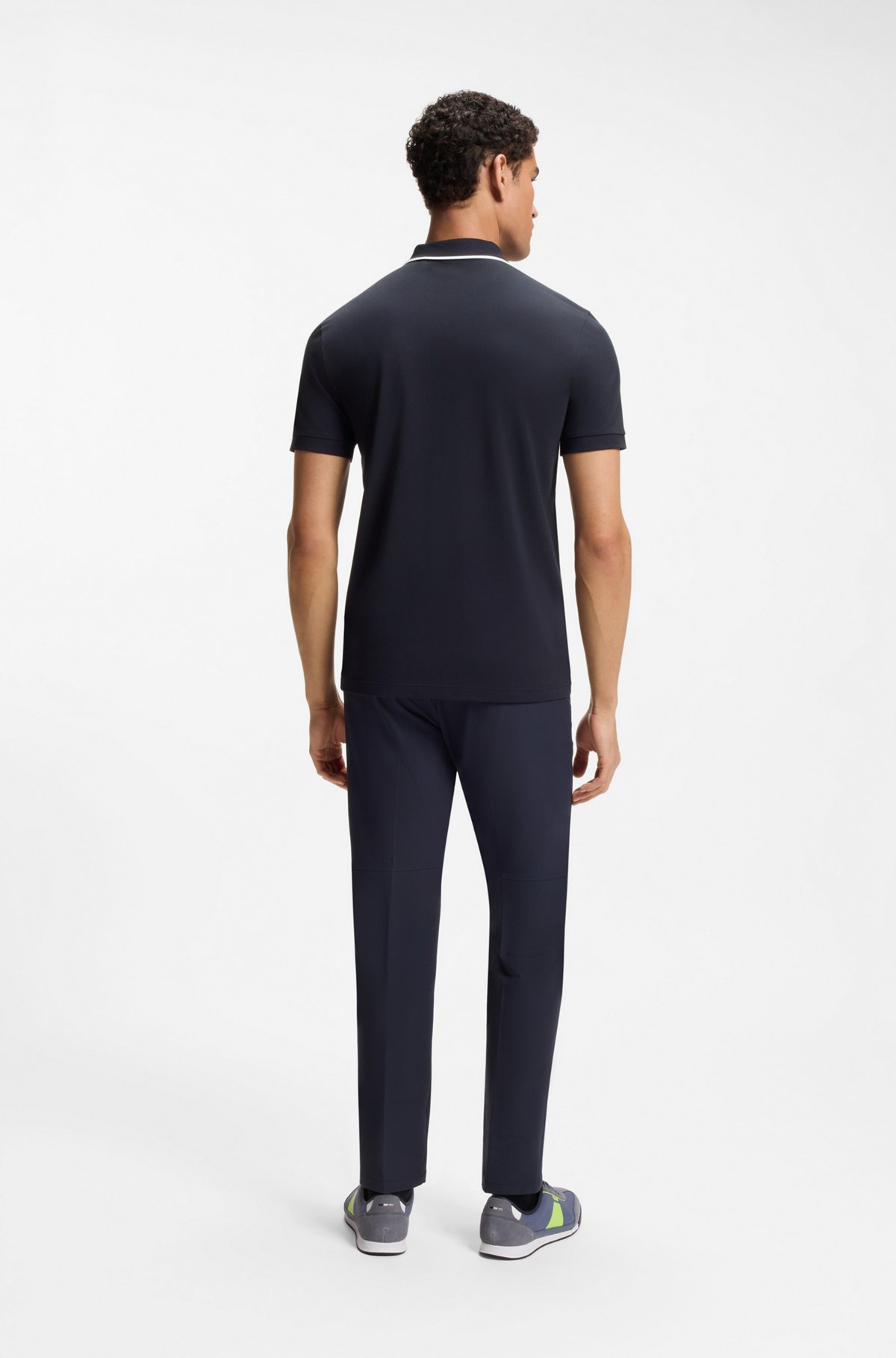 Active Slim-fit polo shirt in moisture-wicking stretch cotton, Dark Blue