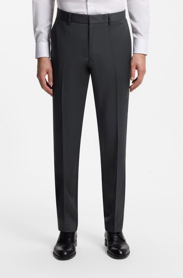 BOSS ONE Regular-fit trousers in virgin-wool serge, Dark Grey