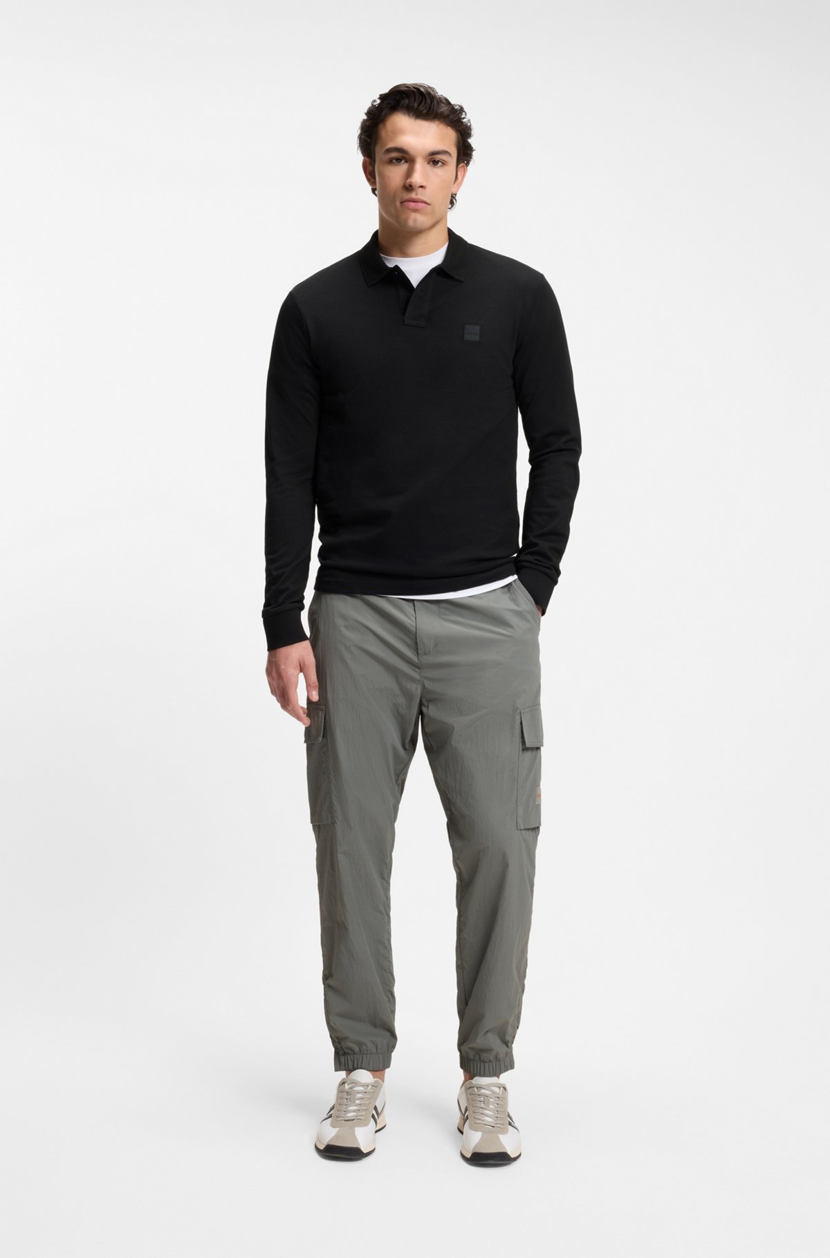 Slim-fit polo shirt in stretch-cotton piqué, Black