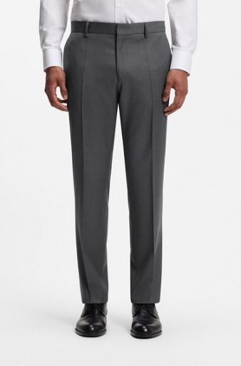 BOSS ONE Slim-fit trousers in virgin-wool serge, Dark Grey