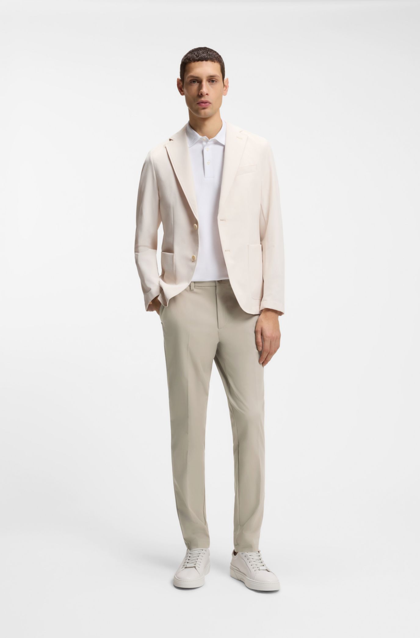 Slim-fit trousers in four-way stretch fabric, Light Beige