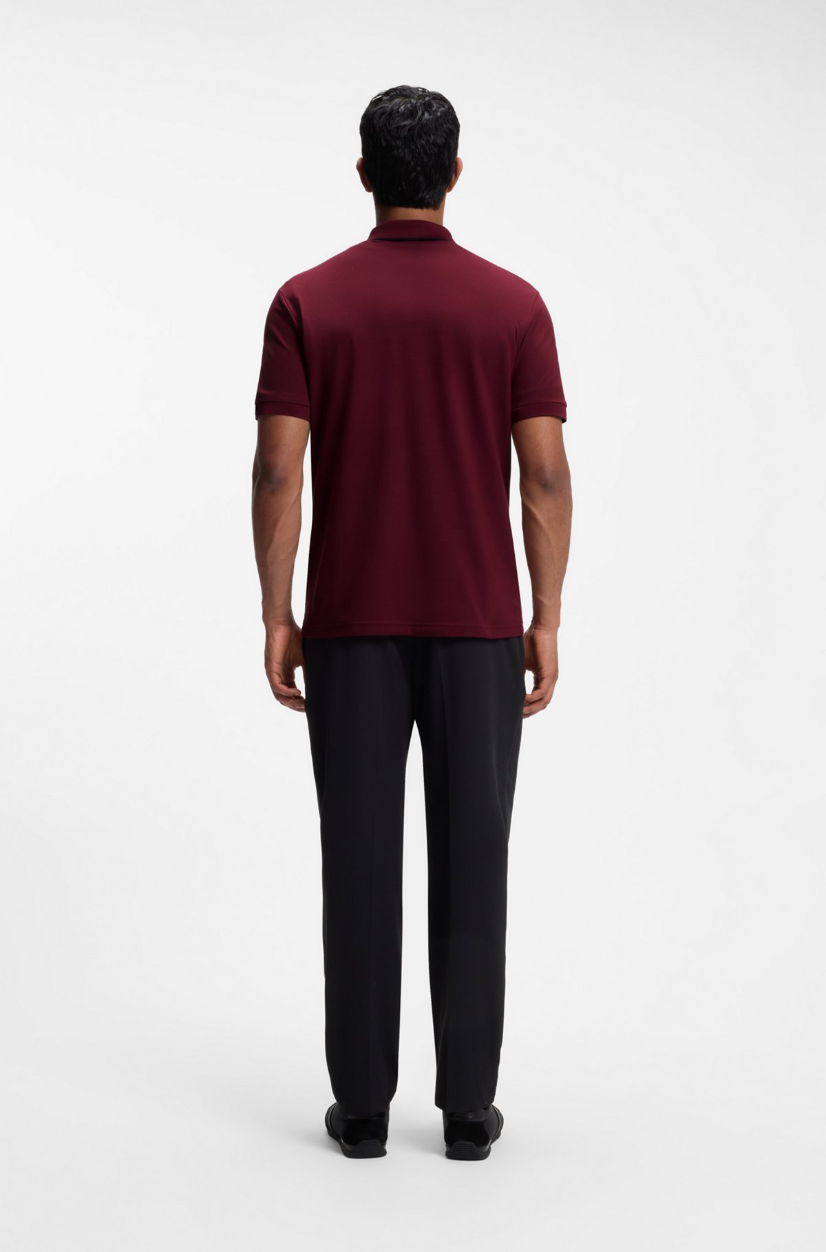 Active Slim-fit polo shirt in moisture-wicking stretch cotton, Dark Red