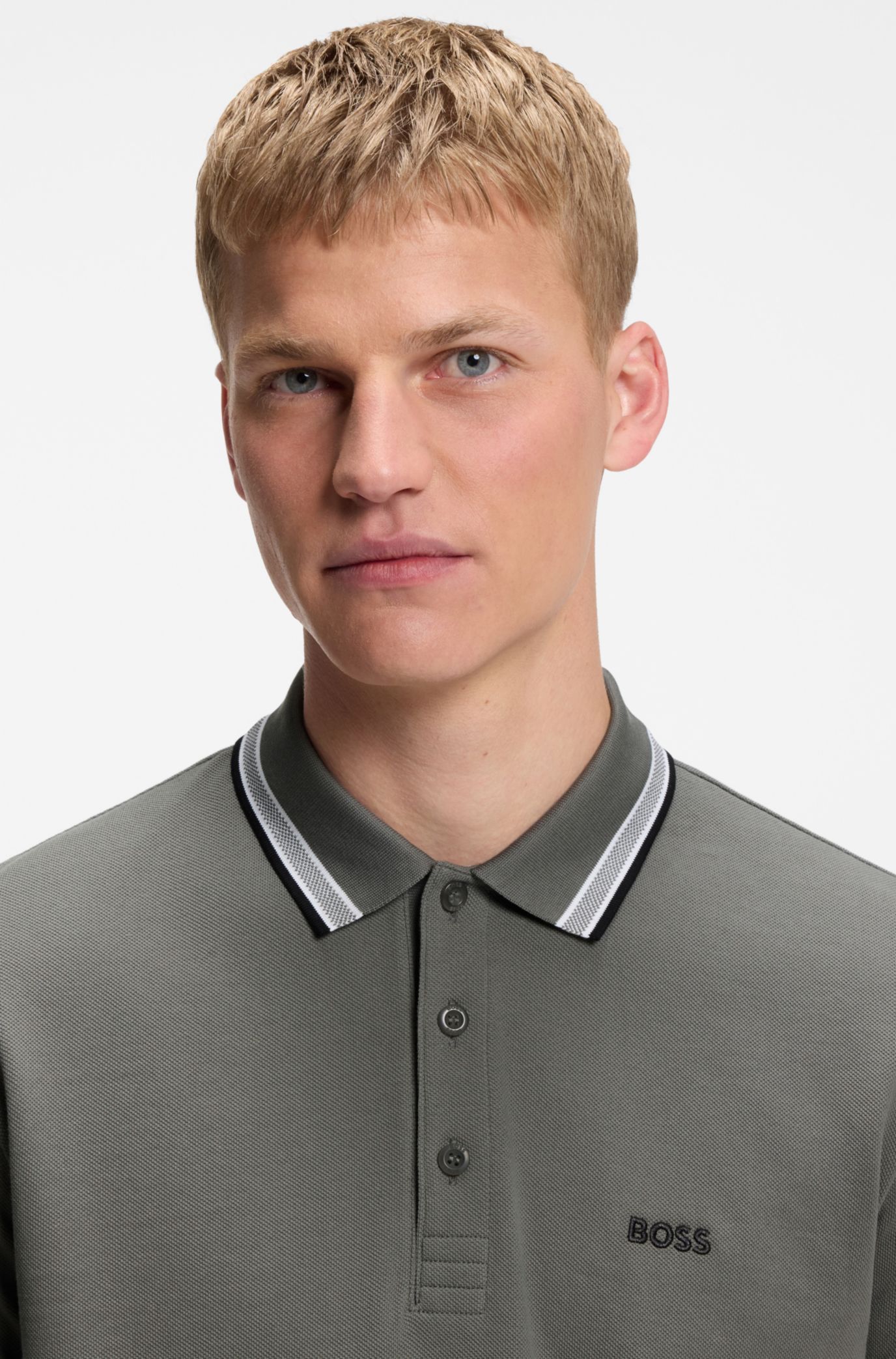 Cotton piqué polo shirt with logo details, Grey