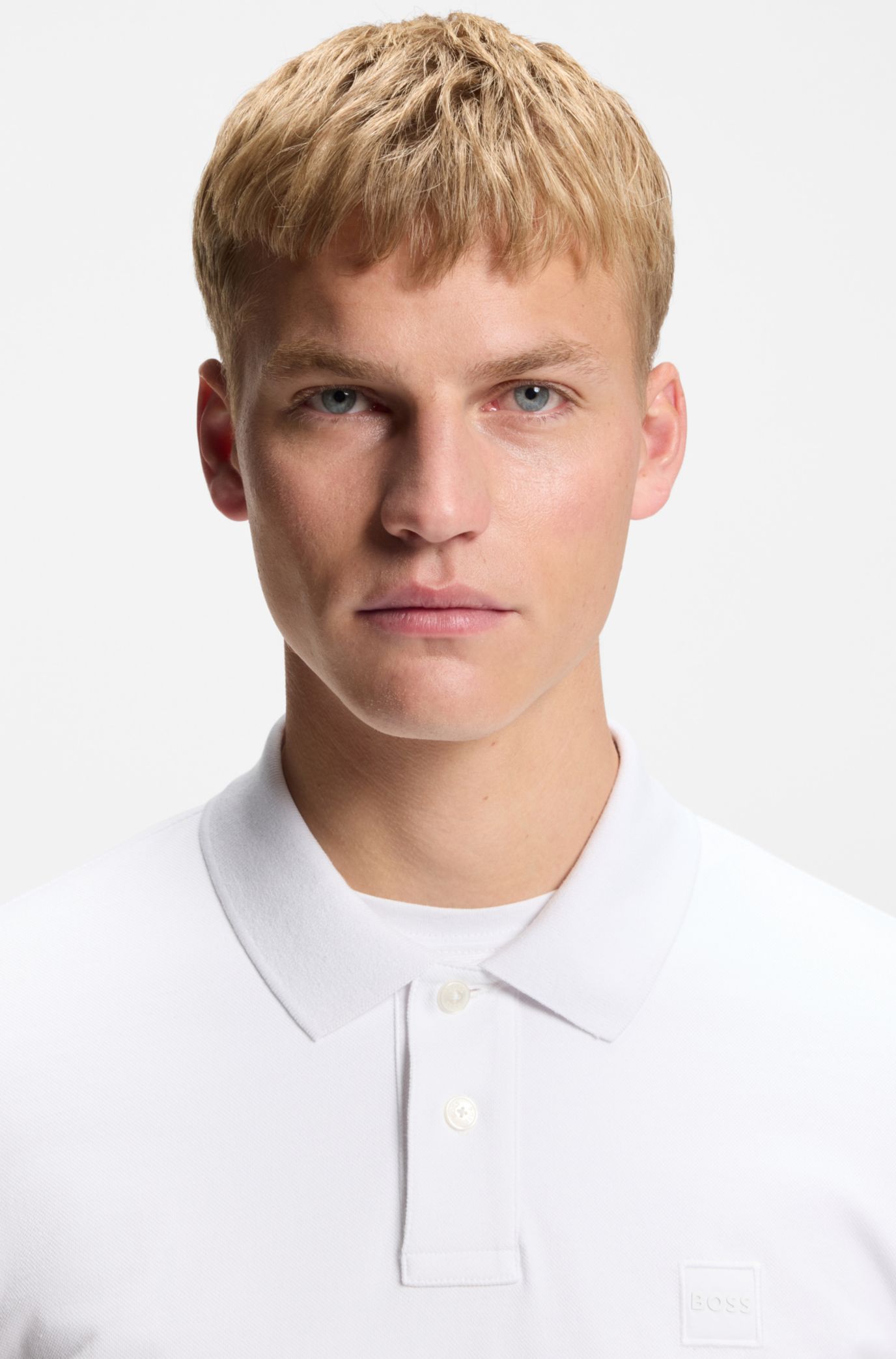 Stretch-cotton slim-fit polo shirt with logo patch, White
