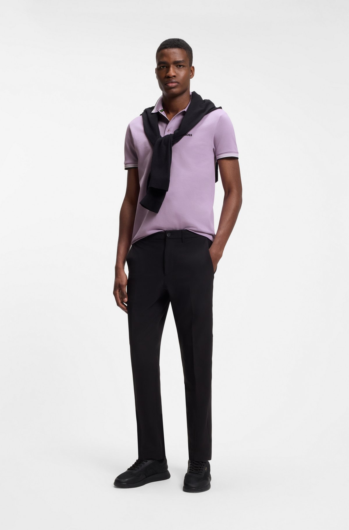 Cotton piqué polo shirt with logo details, Light Purple