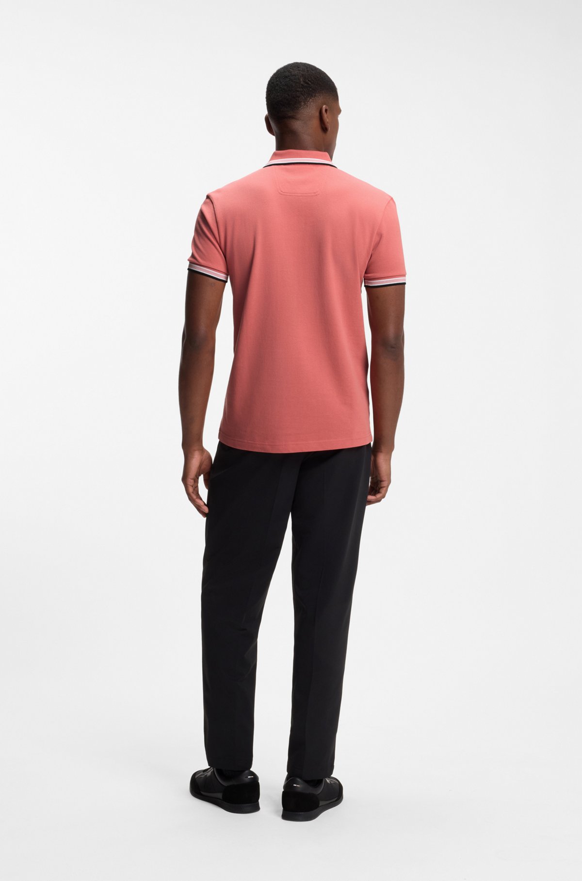 Cotton piqué polo shirt with logo details, Coral
