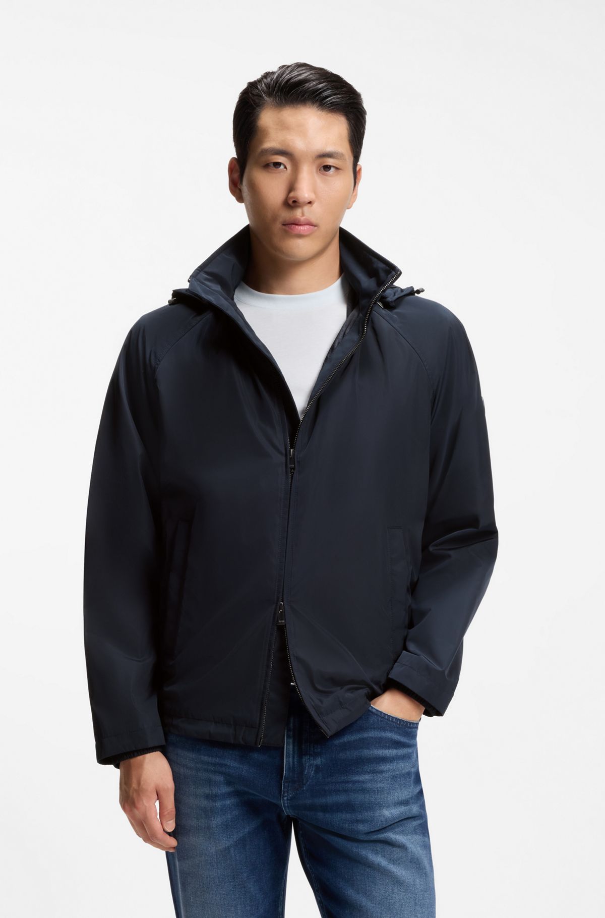 Regular-fit hooded jacket with water-repellent finish, Dark Blue