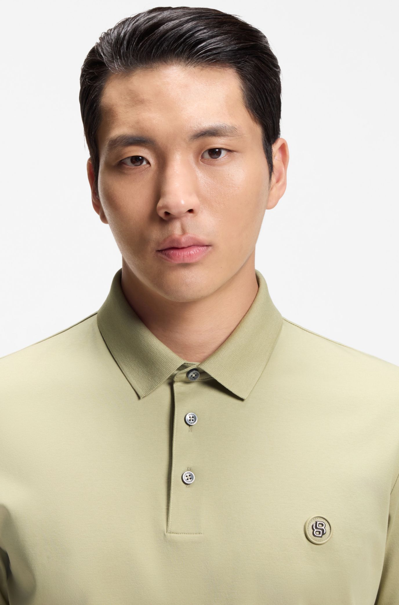 Polo shirt in mercerised cotton with Double B monogram, Light Green