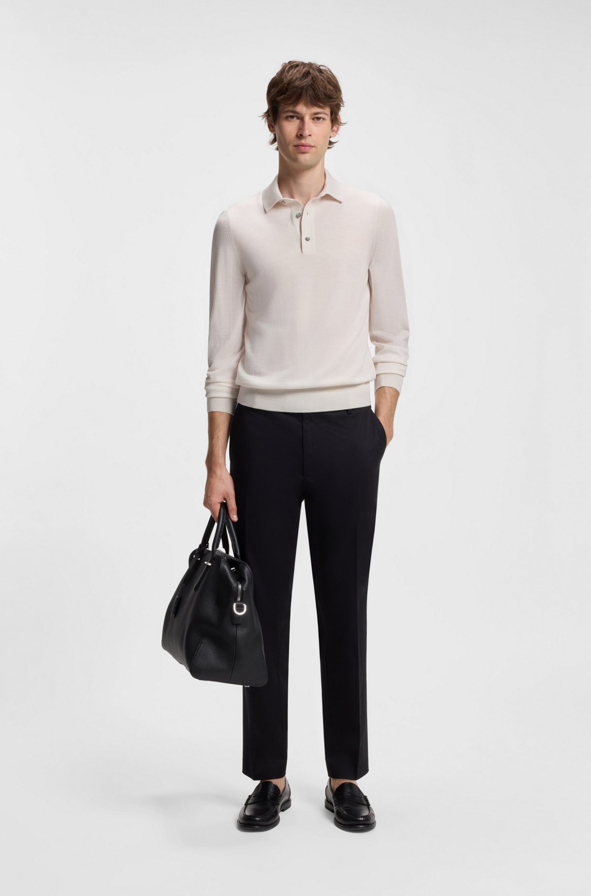 Merino-wool polo sweater, Natural